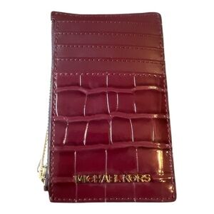 Michael Kors Jet Set Travel Burgundy Croc-Embossed Card Case